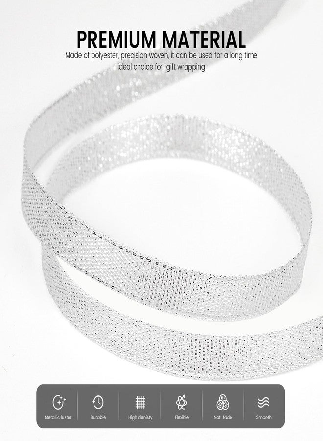 Quhora 3/8" X 25 Yards Silver Glitter Ribbon, Sparkly Metallic Fabric Ribbon for Crafts, Gift Wrapping, Wedding, Christmas Decoration - Image 3