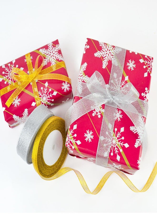 Quhora 3/8" X 25 Yards Silver Glitter Ribbon, Sparkly Metallic Fabric Ribbon for Crafts, Gift Wrapping, Wedding, Christmas Decoration - Image 4