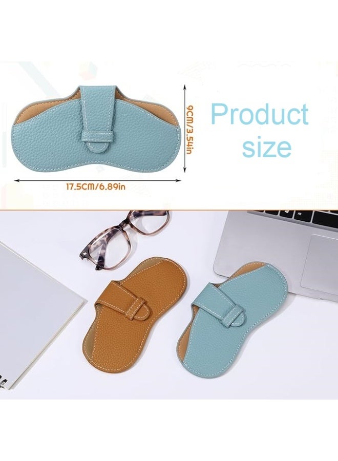 سونسر مجموعة من 2 قطعة من النظارات الرقيقة جدا ، حقيبة نظارات شمسية جلدية ، حقيبة نظارات محمولة ، حقيبة ضئيلة خفيفة الوزن لنظارات السفر الإطار رفرف الحقيبة مع قطعة قماش ناعمة للتنظيف النسائي حقيبة تخزين نظارات رجالية (أصفر / أزرق) - Image 2