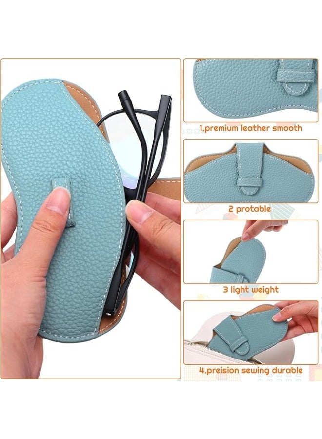 سونسر مجموعة من 2 قطعة من النظارات الرقيقة جدا ، حقيبة نظارات شمسية جلدية ، حقيبة نظارات محمولة ، حقيبة ضئيلة خفيفة الوزن لنظارات السفر الإطار رفرف الحقيبة مع قطعة قماش ناعمة للتنظيف النسائي حقيبة تخزين نظارات رجالية (أصفر / أزرق) - Image 3