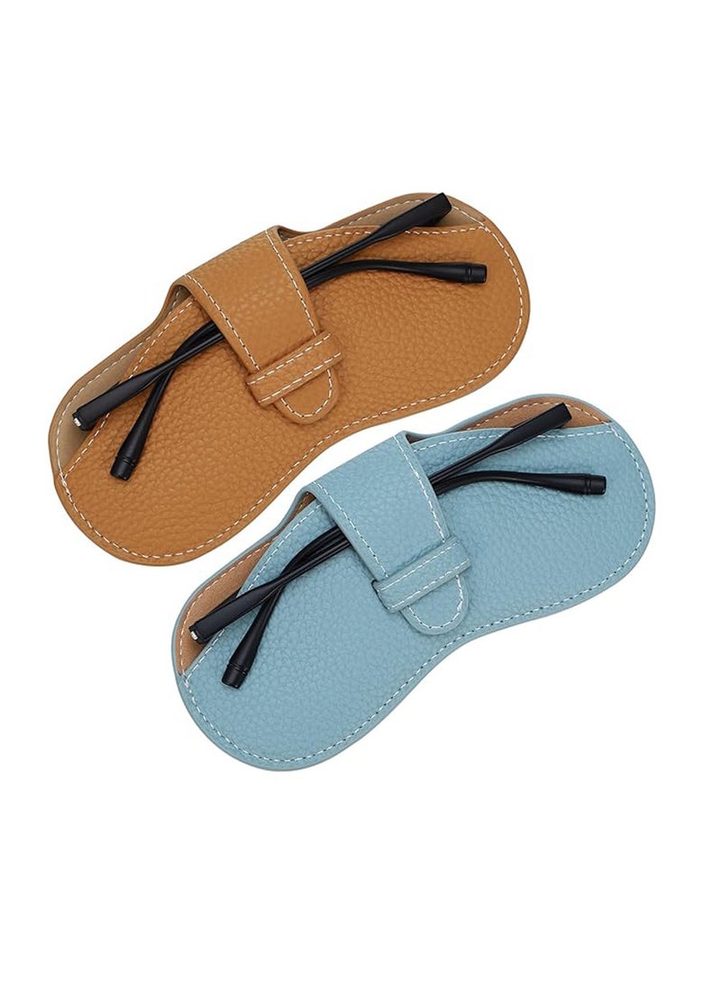 سونسر مجموعة من 2 قطعة من النظارات الرقيقة جدا ، حقيبة نظارات شمسية جلدية ، حقيبة نظارات محمولة ، حقيبة ضئيلة خفيفة الوزن لنظارات السفر الإطار رفرف الحقيبة مع قطعة قماش ناعمة للتنظيف النسائي حقيبة تخزين نظارات رجالية (أصفر / أزرق) - Image 1