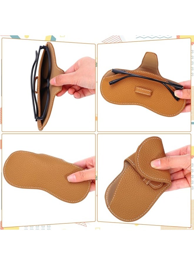 سونسر مجموعة من 2 قطعة من النظارات الرقيقة جدا ، حقيبة نظارات شمسية جلدية ، حقيبة نظارات محمولة ، حقيبة ضئيلة خفيفة الوزن لنظارات السفر الإطار رفرف الحقيبة مع قطعة قماش ناعمة للتنظيف النسائي حقيبة تخزين نظارات رجالية (أصفر / أزرق) - Image 4