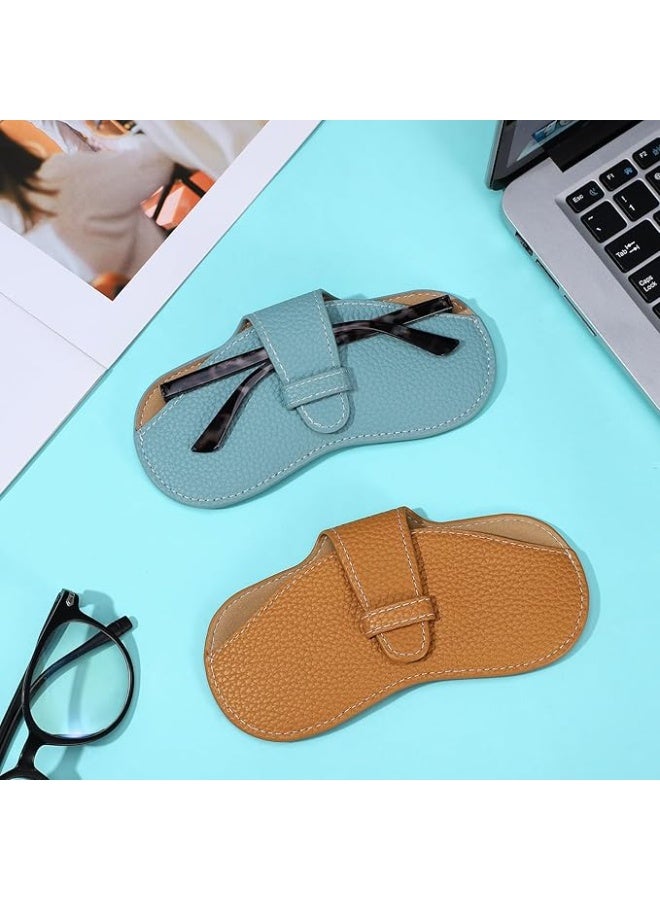 سونسر مجموعة من 2 قطعة من النظارات الرقيقة جدا ، حقيبة نظارات شمسية جلدية ، حقيبة نظارات محمولة ، حقيبة ضئيلة خفيفة الوزن لنظارات السفر الإطار رفرف الحقيبة مع قطعة قماش ناعمة للتنظيف النسائي حقيبة تخزين نظارات رجالية (أصفر / أزرق) - Image 5