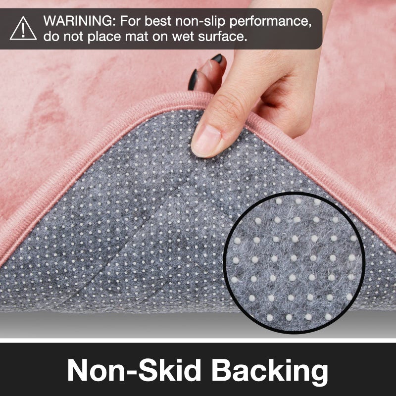 PAGGED Pink Bath Mat Runner Long Narrow Bathroom Rug Memory Foam Microfiber Bathroom Carpet Non Slip Soft Absorbent Washable Bathrug,16" x 47" - Image 4
