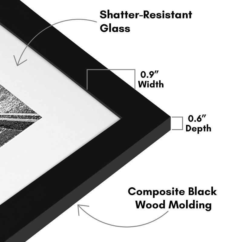 Americanflat 11x14 Picture Frame with Shatter-Resistant Glass - Set of 2 - Use as 8x10 Frame with Mat or Display 11x14 Photo Without Mat - Signature Collection - Picture Frames for Wall - Black - Image 3
