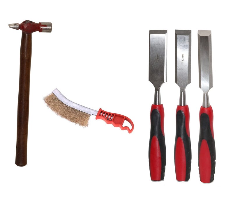 Digital Craft Digital Craft Hand Tools Kit For Home Use Chisel Kit for Woodworking Carving Size 25mm 32mm 38mm200Grm HammerKnife Brush  - Image 1