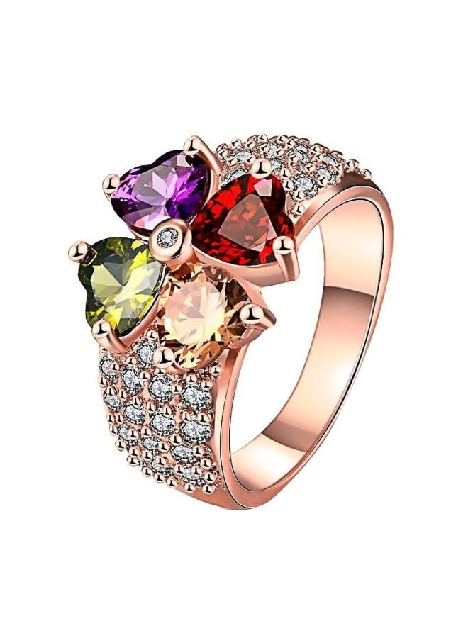 Zircon inlaid diamond flower style rose gold plated ring - Image 1