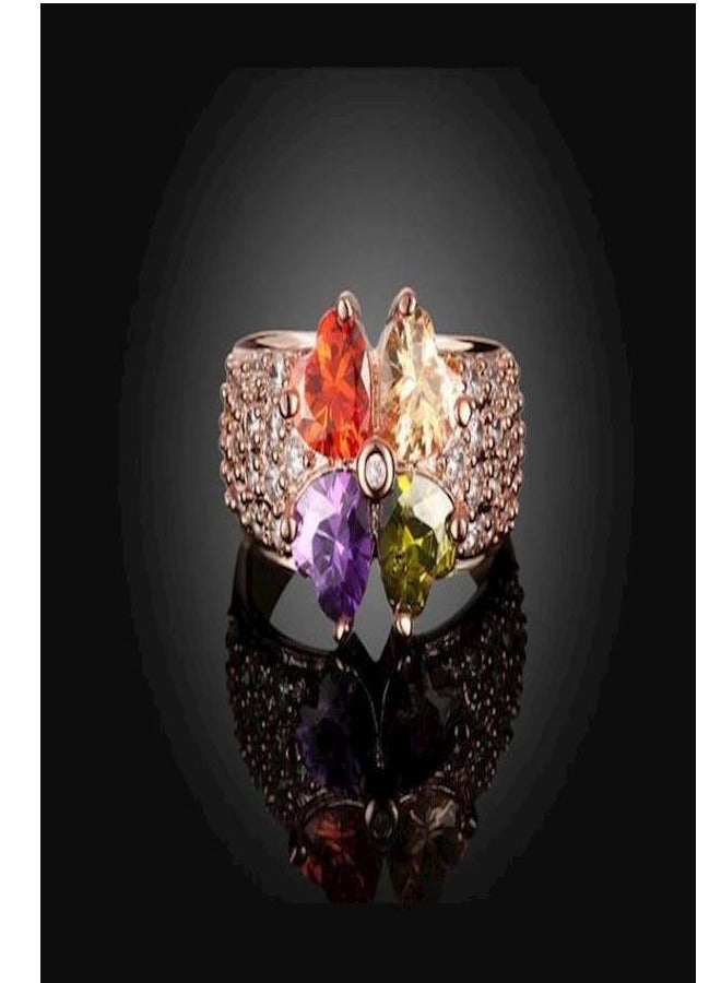 Zircon inlaid diamond flower style rose gold plated ring - Image 3