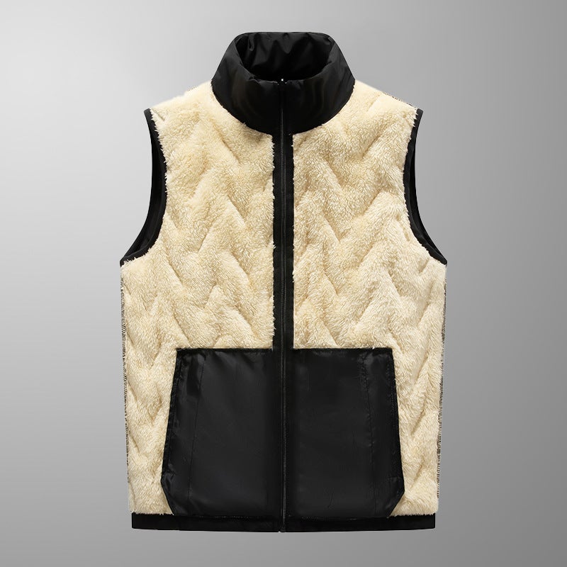 Popular vest mens low-cost public version pressure label loose fleece-lined thick lambswool vest outdoor coat mens dad wear Black - Image 4