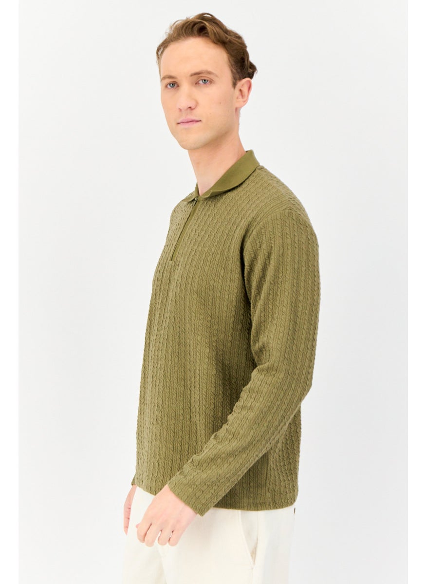 Jack Jones Men Regular Fit Long Sleeve Textured Polo Shirt, Olive  - Image 4