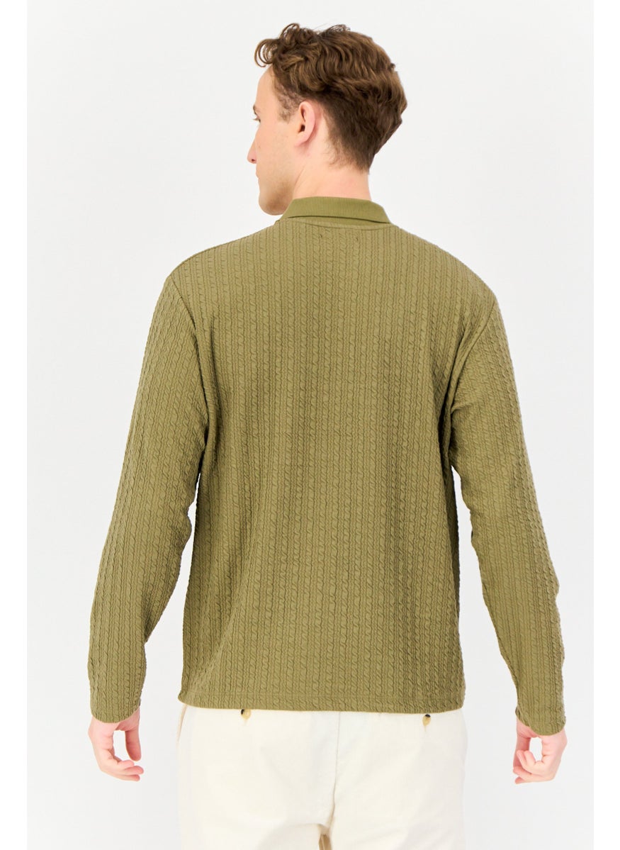 Jack Jones Men Regular Fit Long Sleeve Textured Polo Shirt, Olive  - Image 2