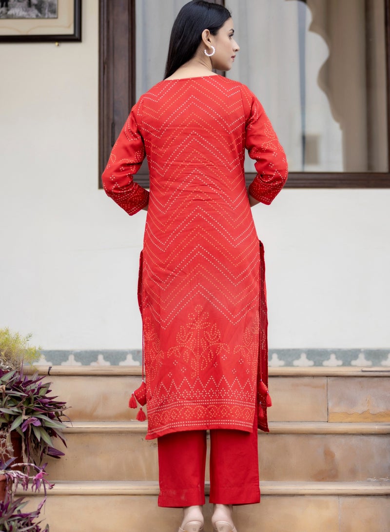 Swadesh Souq Red Embroidered Cotton Kurta Sharara Set with Dupatta – Festive Ethnic Wear for Women  - Image 4