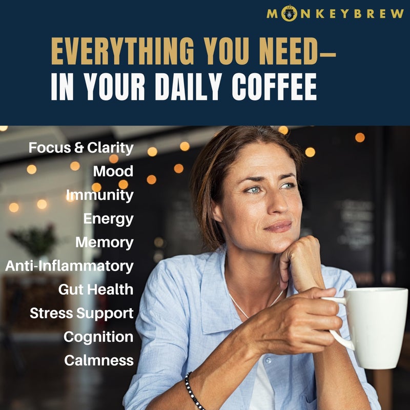 Monkey Brew Original - USDA Organic Mushroom Tea Drink - Non-Caffeinated Mushroom Coffee Alternative with Cacao Powder, Lion's Mane, Turkey Tail, Ashwagandha, Turmeric - Boosts Energy Focus & Immunity - Image 4