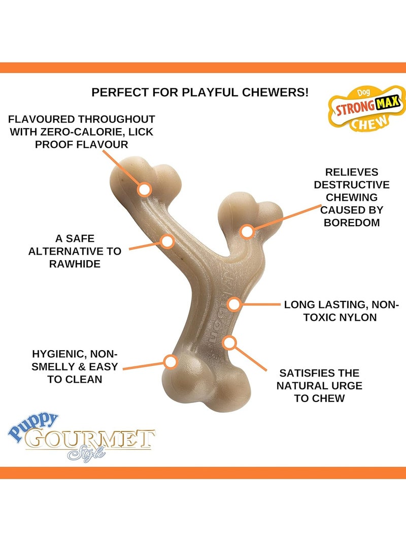 Nylabone Maximum Strength Tough Extreme Puppy Gourmet Wishbone Dog Chew Toy Adult Teeth Infused with Extra Peanut Butter Flavour Throughout Small for puppies 0 to 11kg  - Image 3