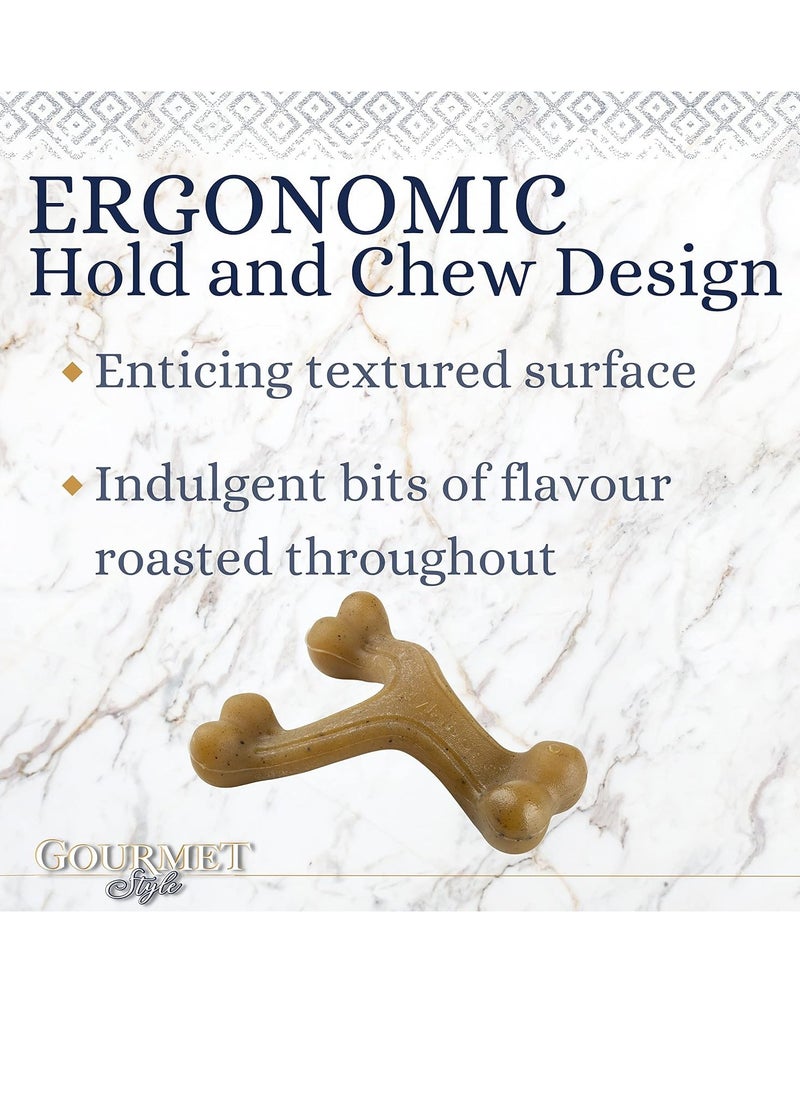 Nylabone - Maximum Strength Tough Extreme Puppy Gourmet Wishbone Dog Chew Toy Adult Teeth Infused with Extra Peanut Butter Flavour Throughout Small for puppies 0 to 11kg - Image 1