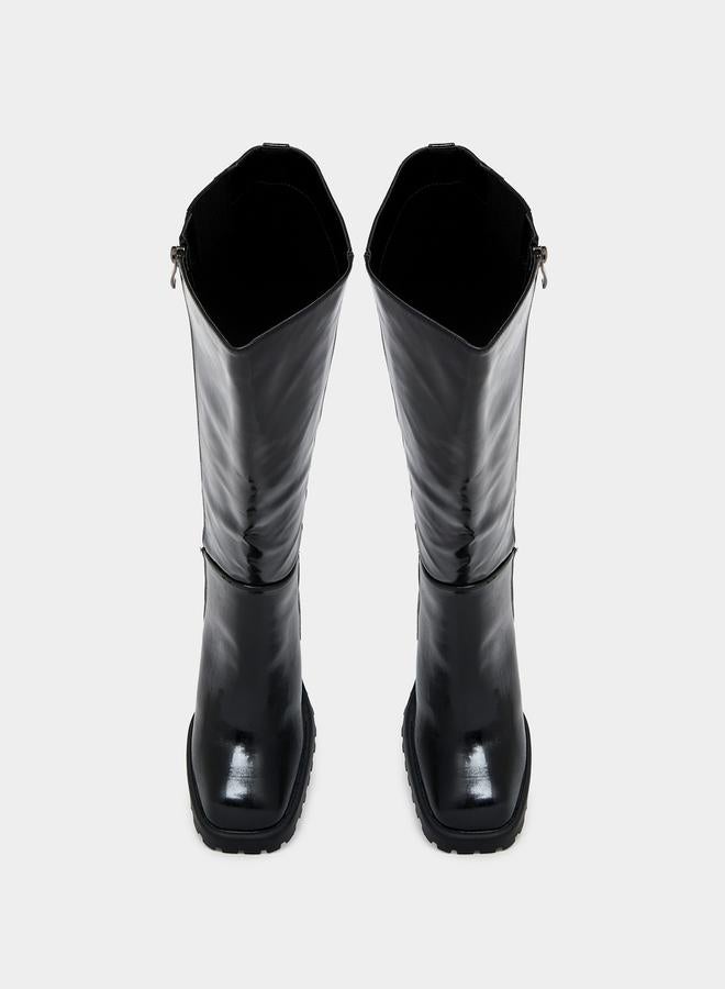 RAID Square Toe Block Heel Knee High Boots - Image 5