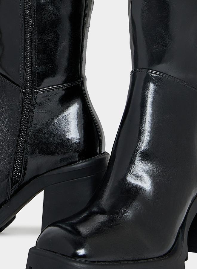 RAID Square Toe Block Heel Knee High Boots - Image 3