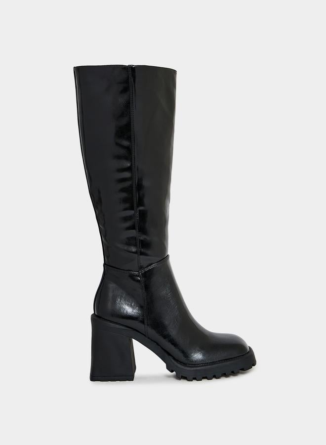 RAID Square Toe Block Heel Knee High Boots - Image 1