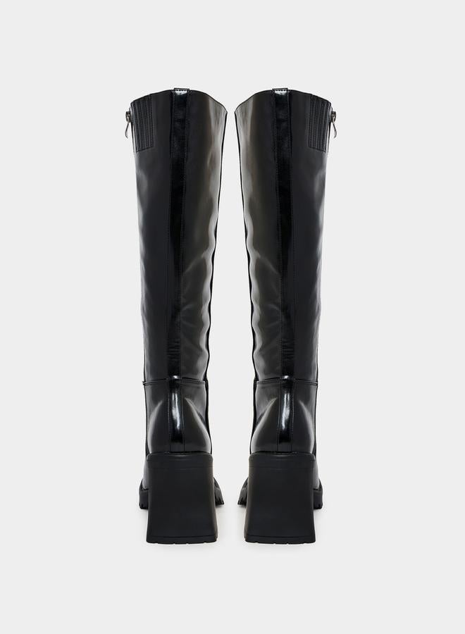 RAID Square Toe Block Heel Knee High Boots - Image 4
