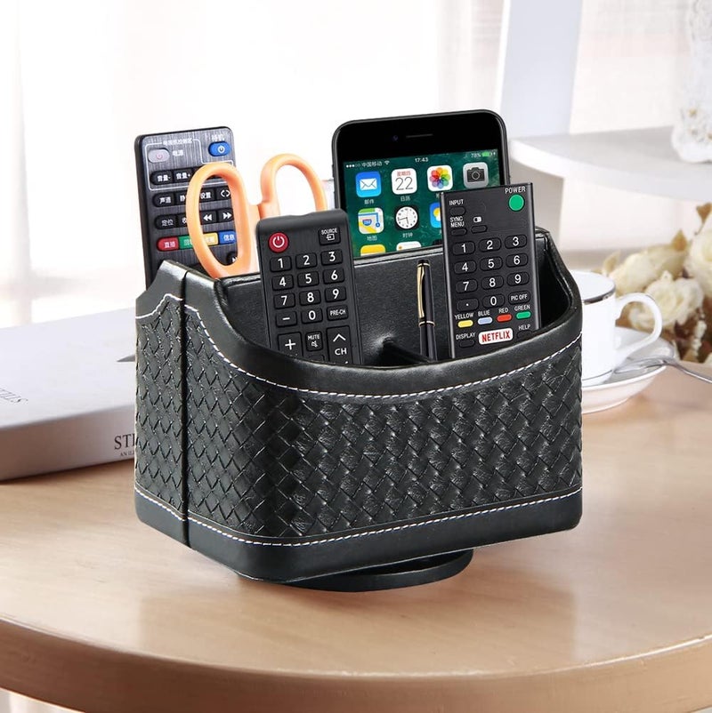 PUSU Remote Control Holder PU Leather 360 Degrees Rotatable Desktop Supply Organizer Storage Box for Controllers Media Stationery Nightstand TV Caddy E-reader iPad Phone Pen/Pencil Cosmetic - Image 3