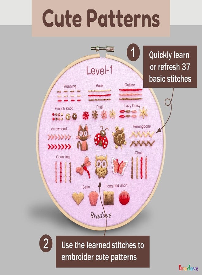 Bradove Beginner Embroidery Kit for Adults Kids, Learn to Embroider 37 Stitches and 13 Cute Patterns, Stitches Kit, Bead Embroidery Kit, Beginner Embroidery Practice - Image 3