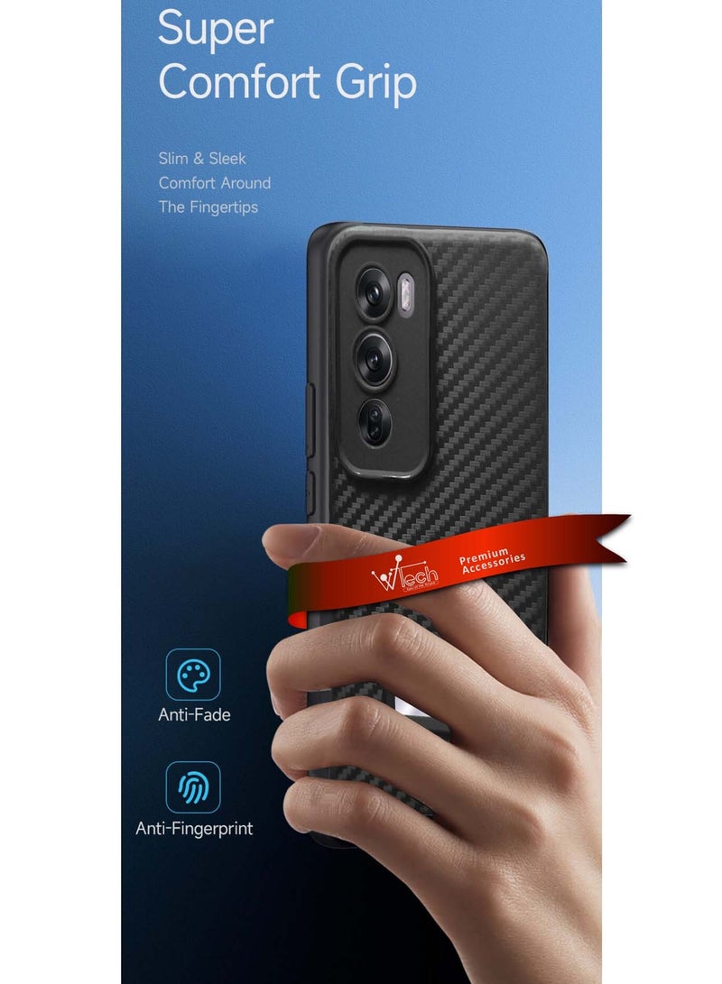 Wtech Oppo Reno12 Pro 5G 2024 Liquid Silicone Carbon Fiber Texture Case Cover - Black - Image 2