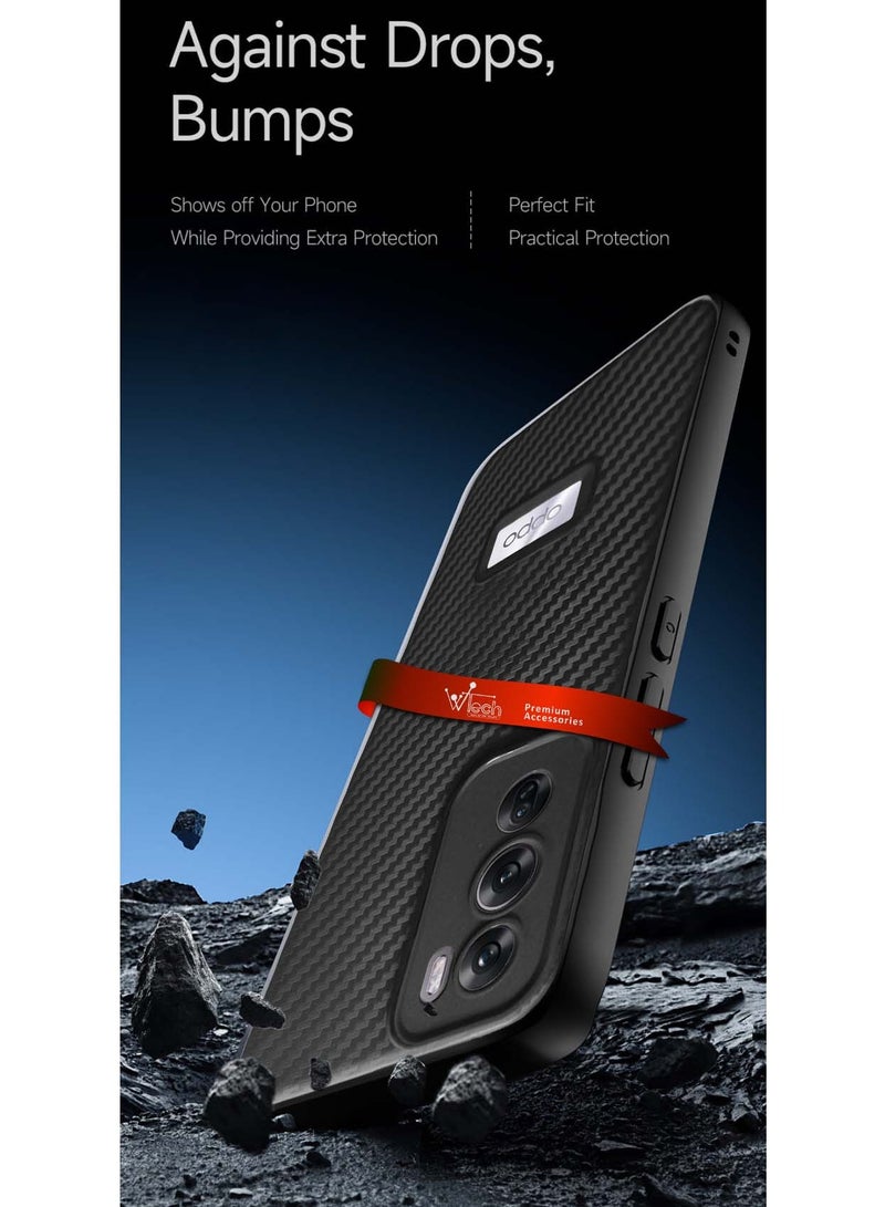 Wtech Oppo Reno12 Pro 5G 2024 Liquid Silicone Carbon Fiber Texture Case Cover - Black - Image 4