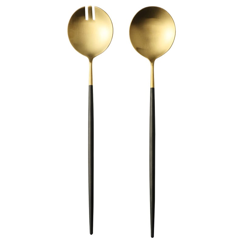 Zerophilo Salad ServersSpoon and Fork Set 1141 inch1810 Stainless Steel Salad Serving Titanium Plating black gold
