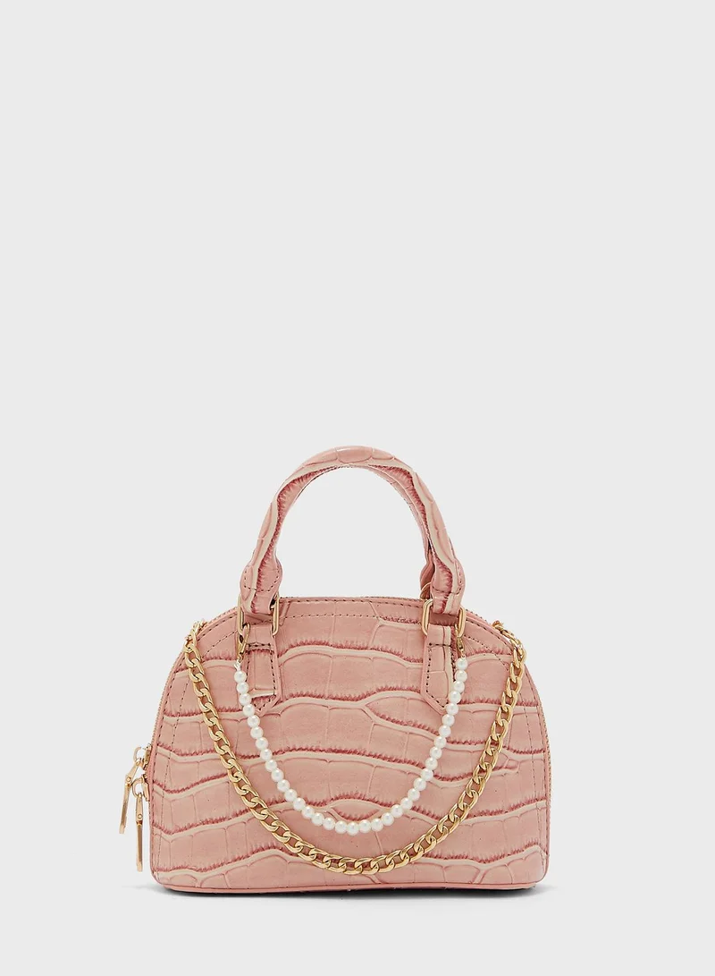 Ginger Croc Effect Pearl Detail Mini Bag