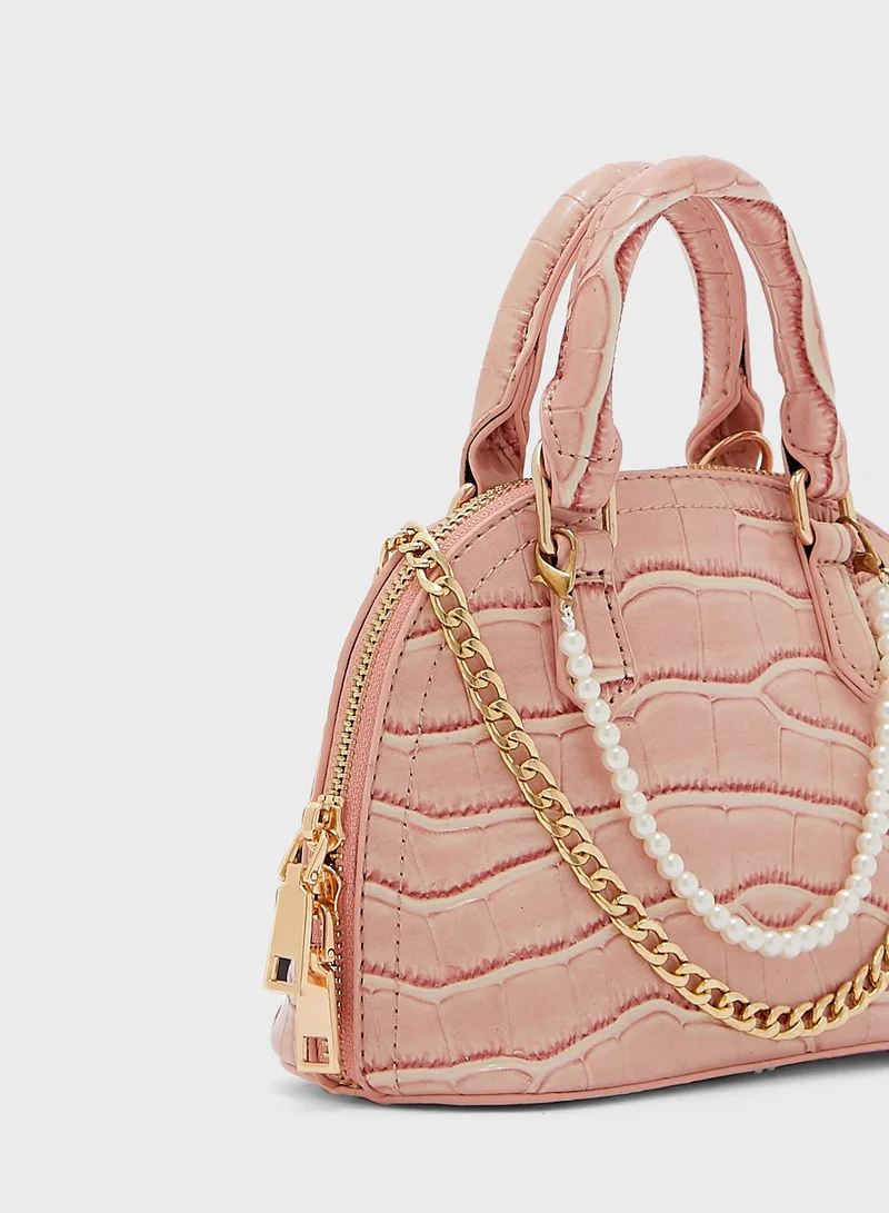 Ginger Croc Effect Pearl Detail Mini Bag