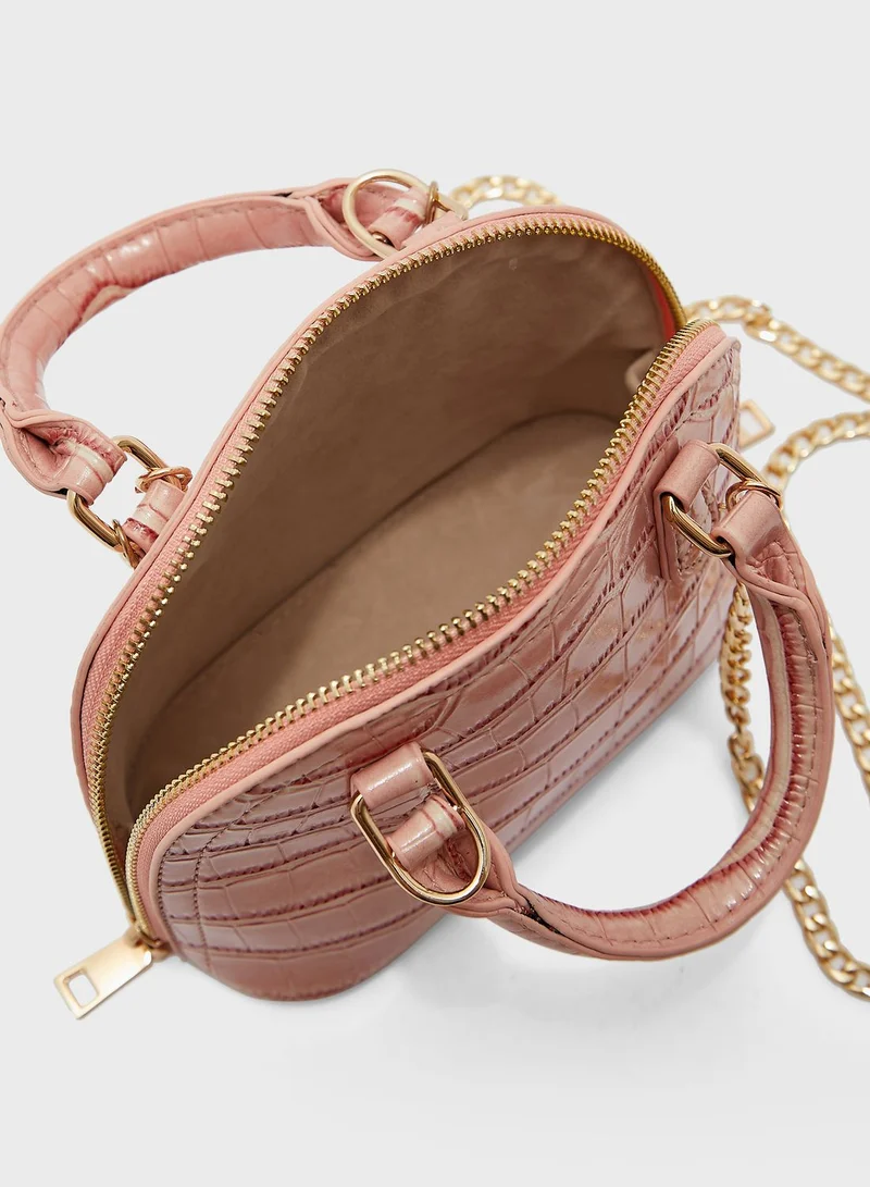 Ginger Croc Effect Pearl Detail Mini Bag