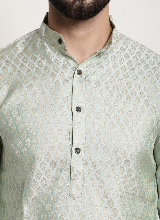 Sojanya قميص كورتا مزخرف بتصميمات عرقية خضراء للرجال - Image 3