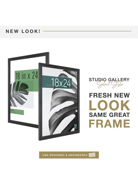 MCS Studio Gallery 18x24 Poster Frame Black Woodgrain, Vertical & Horizontal Wall Hanging Large Picture Frame for Photos, Posters & Art Prints (2-Pack)