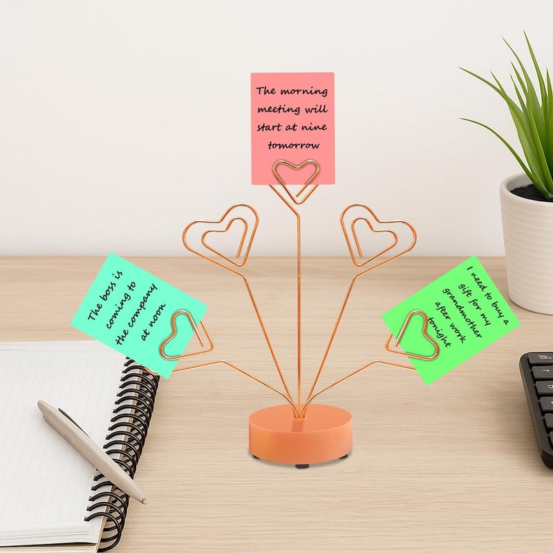 FaitAtten Desktop Heart-Shaped Photo Tree Style Holders Round Base,5-Branch Family Picture Frame Clips Holder Desk Card Display Stand for Christmas,Wedding, Birthday Party,Gift (Rose Gold) - Image 5