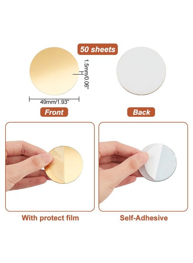 PH PandaHall PH PandHall 50pcs Golden Round Acrylic Craft Mirrors, 1.9 Inch Self Adhesive Circles for Crafts, Arts, DIY Projects, Wall Stickers, Easter Decor - Image 2