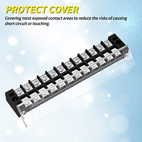 Joinfworld 35A Terminal Block 12 Position Screw Terminal Strip Dual Row with Cover and 12 Position Pre-Insulated Terminal Jumper Block - 2pcs - Image 5