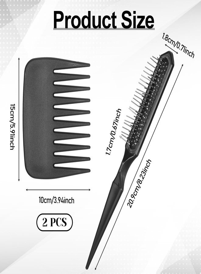 Gtziqa 2 PCS Small Wide Tooth Comb Set, Hair Detangling Comb and 3 Row Synthetic Wig Brush Mini Palm Combs Wide-Tooth Edge Combs Professional Extension Brushes for Women Men Thick Curly Wavy Wigs Hair, Black - Image 2