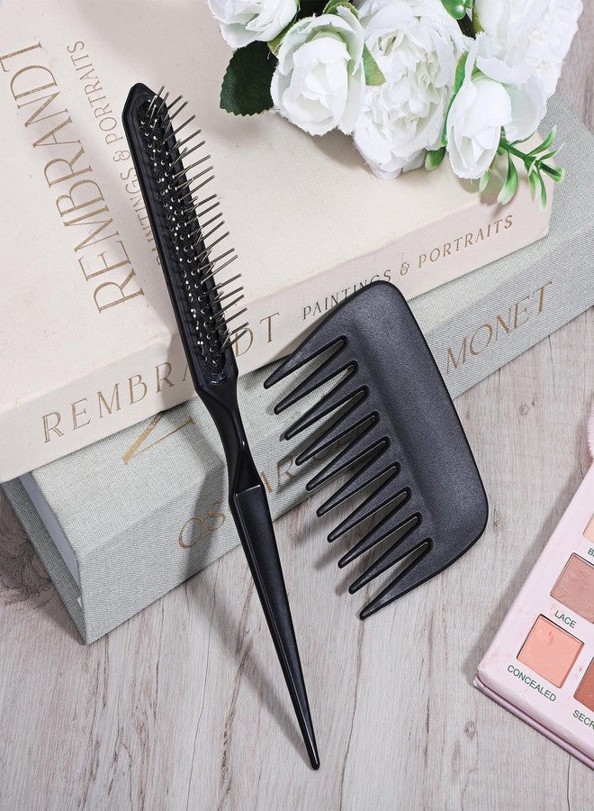 Gtziqa 2 PCS Small Wide Tooth Comb Set, Hair Detangling Comb and 3 Row Synthetic Wig Brush Mini Palm Combs Wide-Tooth Edge Combs Professional Extension Brushes for Women Men Thick Curly Wavy Wigs Hair, Black - Image 4
