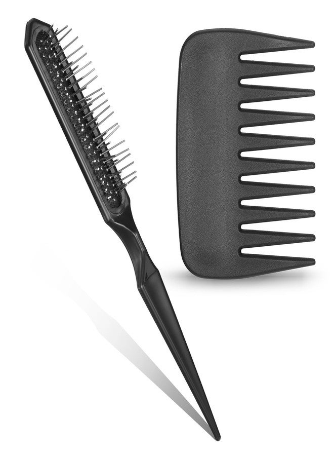 Gtziqa 2 PCS Small Wide Tooth Comb Set, Hair Detangling Comb and 3 Row Synthetic Wig Brush Mini Palm Combs Wide-Tooth Edge Combs Professional Extension Brushes for Women Men Thick Curly Wavy Wigs Hair, Black - Image 1
