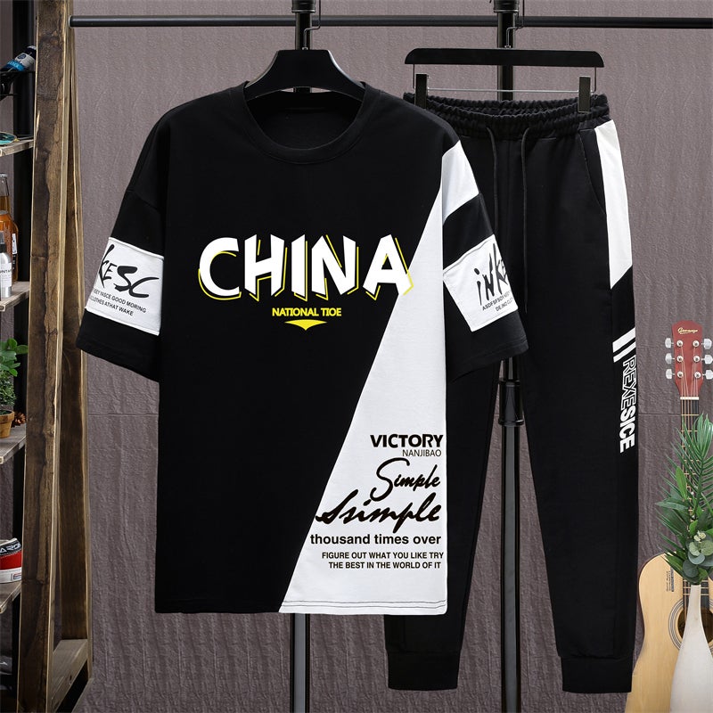 Short-sleeved T-shirt for teenagers boys 12-15 years old junior high school students 13 fashionable handsome sports suit 14 big children summer clothes - Image 1