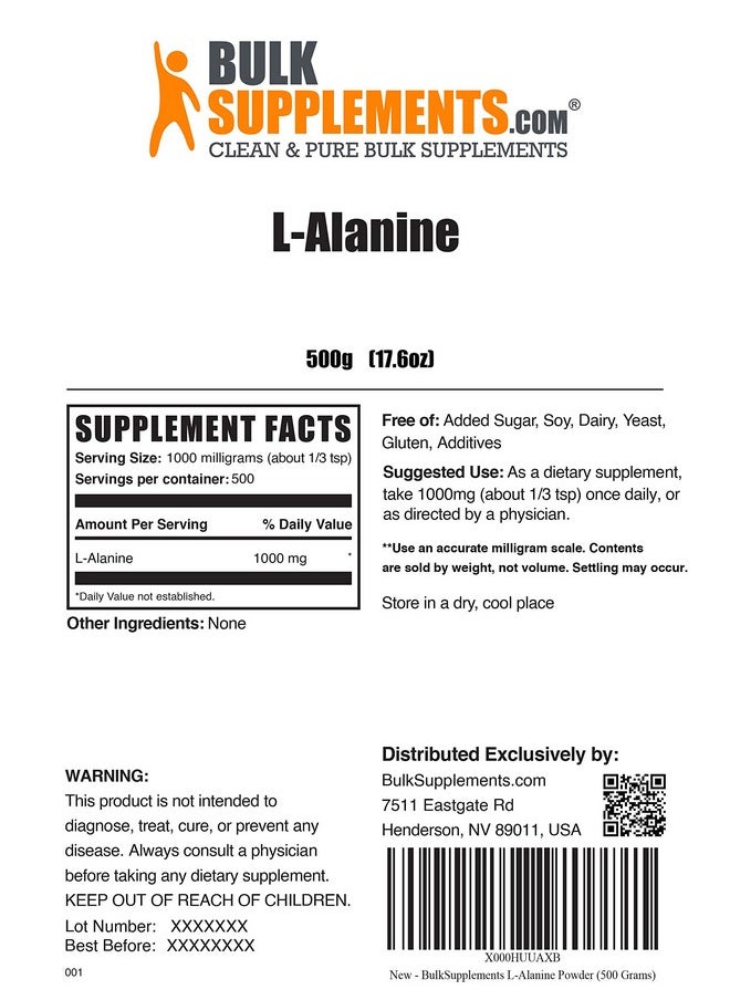BulkSupplements - Com Lalanine Powder Amino Acids Powder Unflavored Pre Workout Vegan Amino Acid Powder Amino Acid Nutritional Supplements 500 Grams 11 Lbs - Image 1