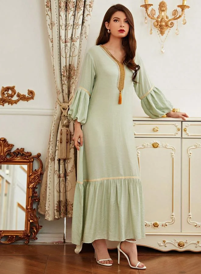 Take Two mint green Green Solid V Neck A-Line Maxi Dress for Women | Best Price UAE