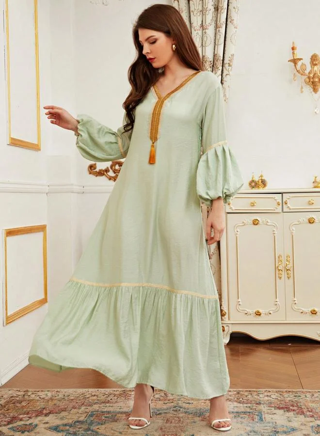 Take Two mint green Green Solid V Neck A-Line Maxi Dress for Women | Best Price UAE
