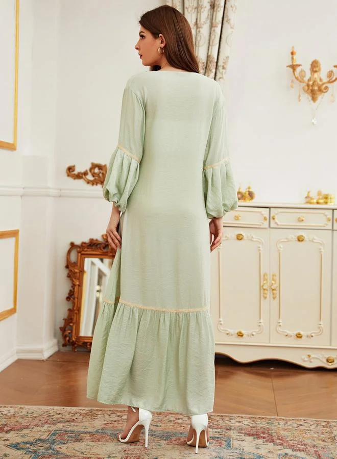 Take Two mint green Green Solid V Neck A-Line Maxi Dress for Women | Best Price UAE