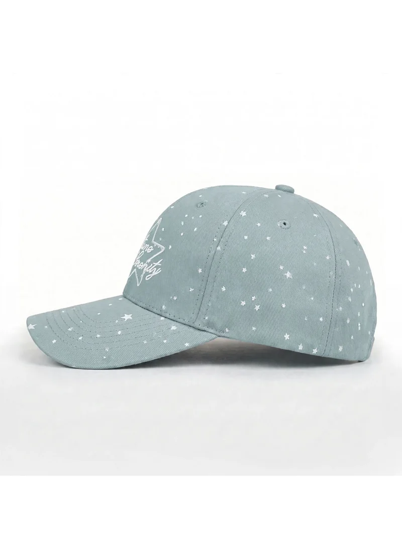Mobcos Women's Luxury Embellished Baseball Cap, Elegant Adjustable Fashion Hat for Casual Wear & Travel | Dusty Blue-White Star
