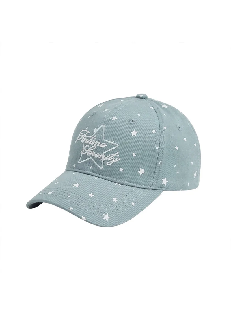 Mobcos Women's Luxury Embellished Baseball Cap, Elegant Adjustable Fashion Hat for Casual Wear & Travel | Dusty Blue-White Star