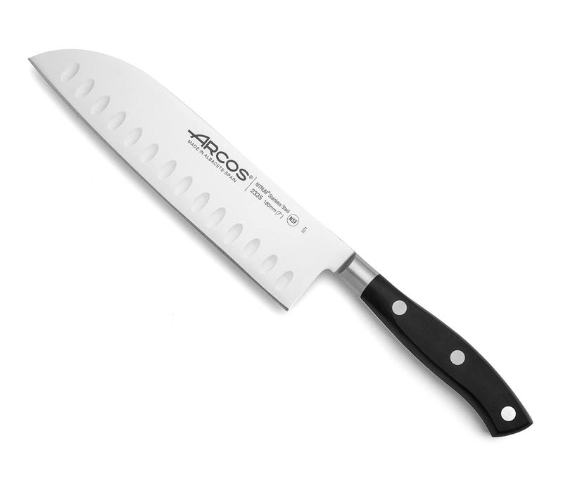 Arcos Knife 7 Inch Stainless Steel Japanese Professional Kitchen Knife for Cutting Meat Fish and Vegetables Ergonomic Polyoxymethylene Handle and 180mm Blade Series Riviera Color Black