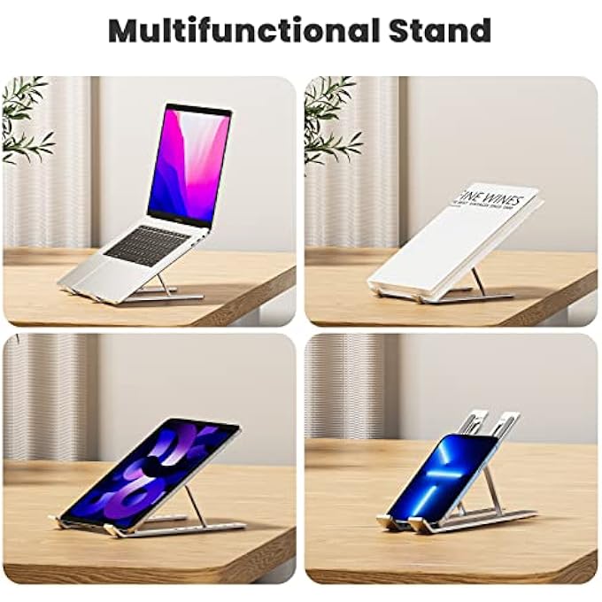 AVAKOT PORTABLE LAPTOP STAND COMPUTER STAND FOR LAPTOP ERGONOMIC ALUMINUM LAPTOP STAND | ADJUSTABLE LAPTOP RISER NOTEBOOK HOLDER STAND COMPATIBLE WITH MACBOOK,IPAD,LENOVO 9-15.6" LAPTOPS | SILVER - Image 2