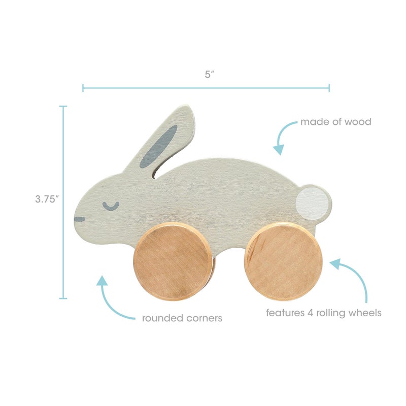 Pearhead Montessori Wooden Bunny Push-Pull Toy for Toddlers - Baby, Stocking Stuffers for Toddlers, Gray Rolling Rabbit Encourages Motor Skills & Imaginative Play - Image 3