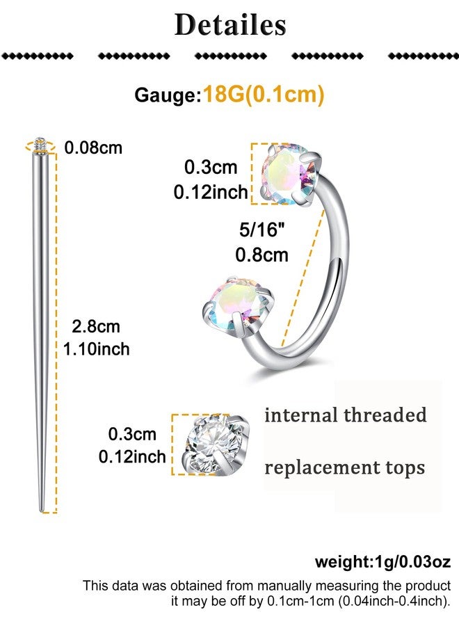 QWALIT Silver 18g Horseshoe Nose Ring Double Stud Gem Horse Shoe Nose Ring Hoop for Women Surgical Steel Half Tragus Earring Lip Helix Piercing Jewelry Septum Rings 8mm Septum Ball Screw Tool Threader - Image 2